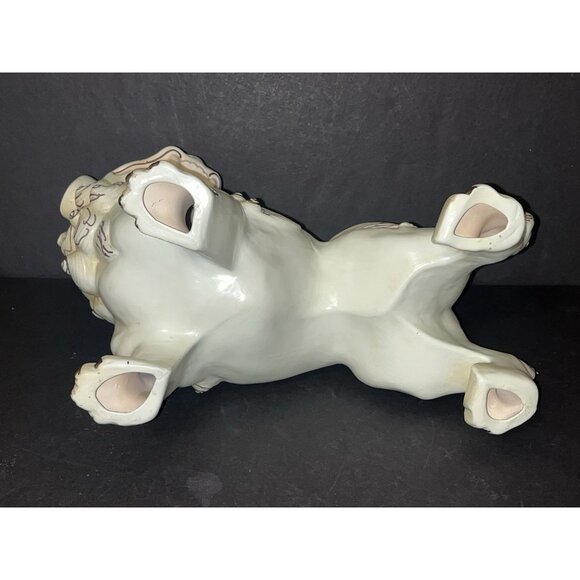 Vtg Foo Dog Japan White Gold Temple Lion Porcelain Asian 8x12" - Picture 7 of 9